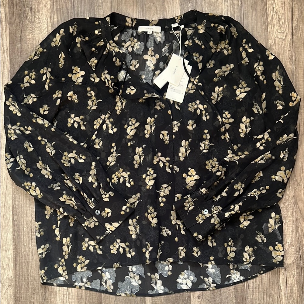 Vince New with tags Cream Floral Long Sleeve Blouse with Mandarin Collar